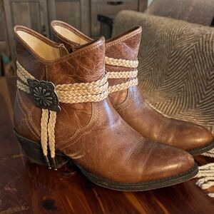 Ariat Brown Leather Ankle Booties with Braided Accents